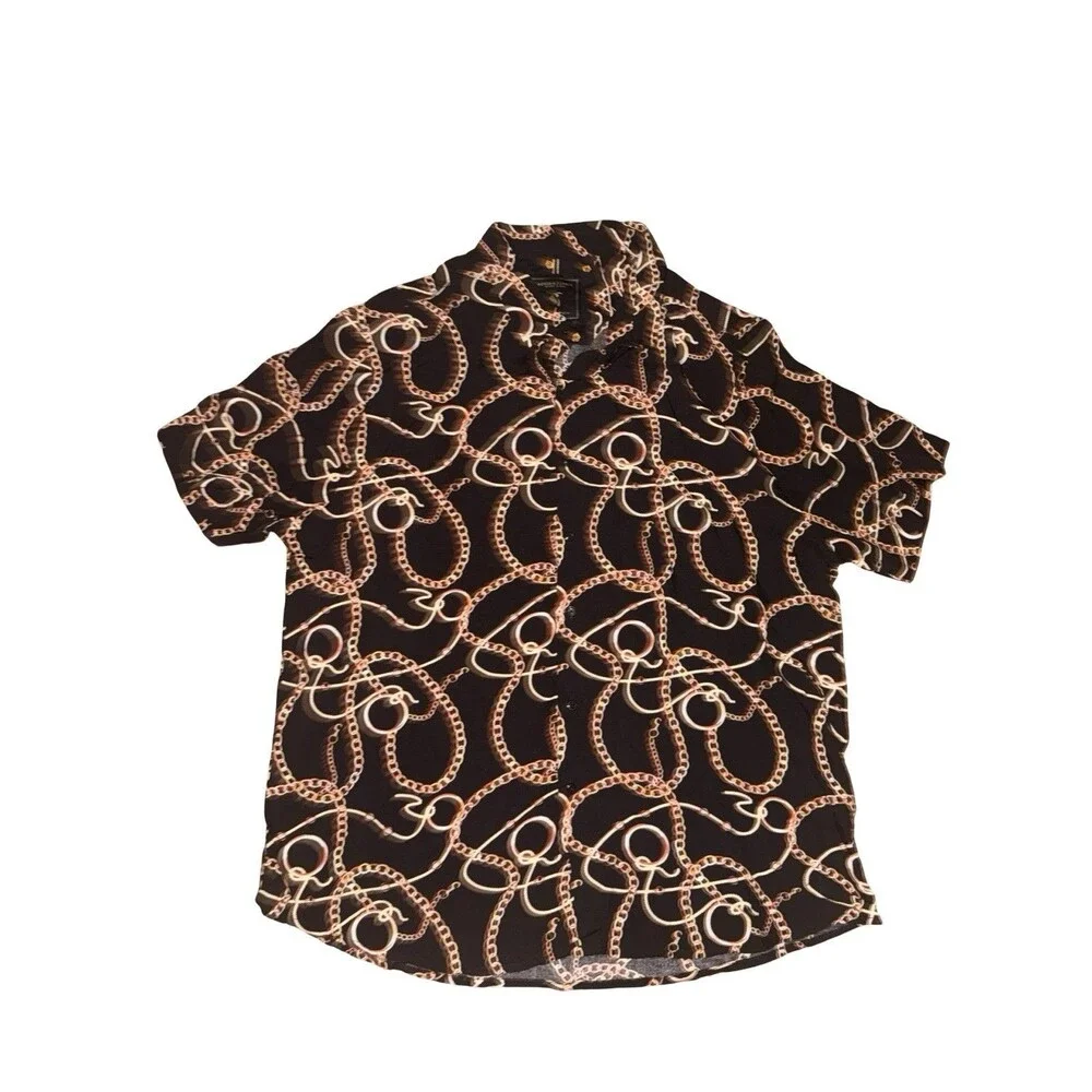 Denim & Flower Ricky Singh Button Up Shirt Chain Print Black XL New